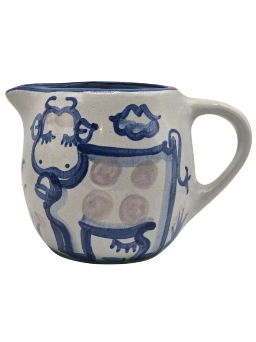 MA Hadley Hand Painted Cow Creamer Jug Blue Farmhouse Folk Art Vintage Farmcore